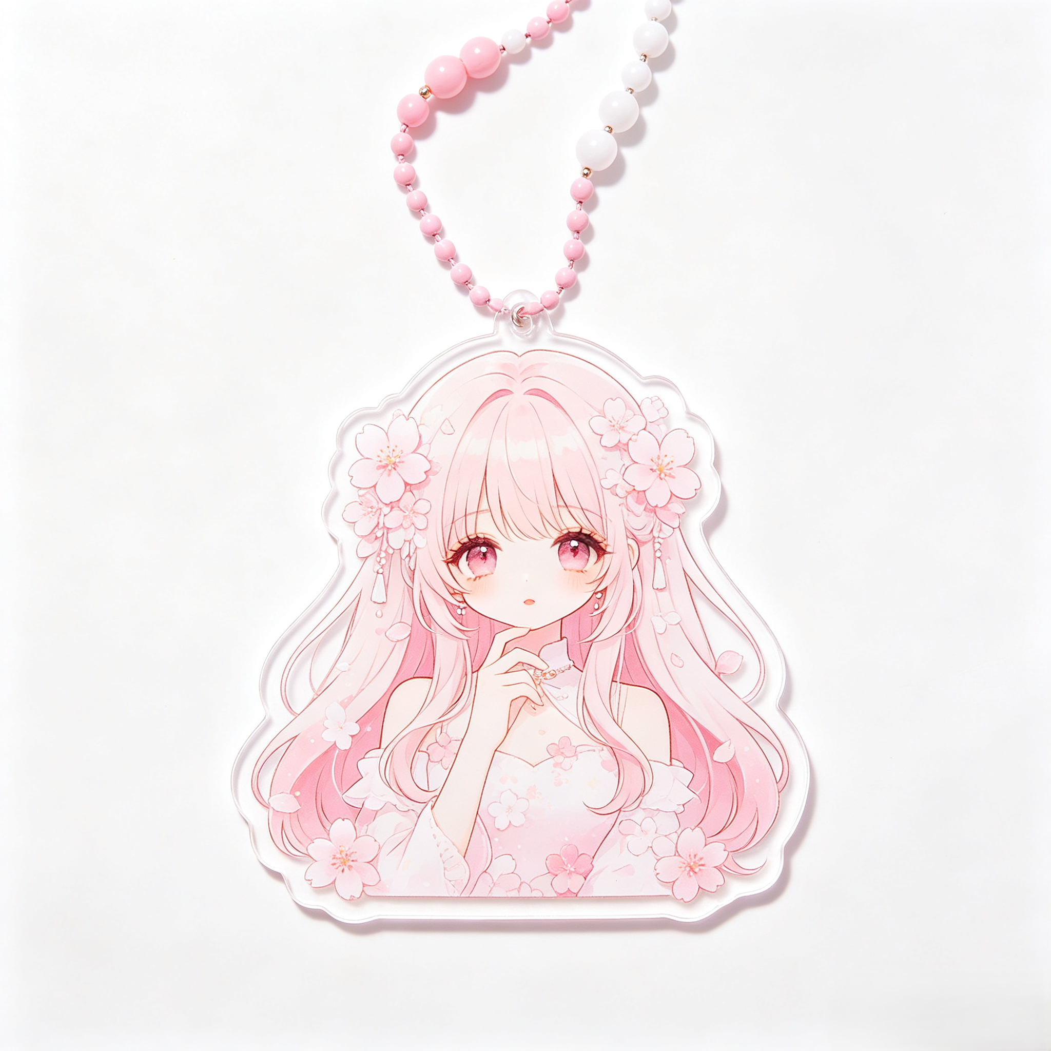 Handmade Kawaii Sakura Acrylic Phone Charm Custom Beaded Strap
